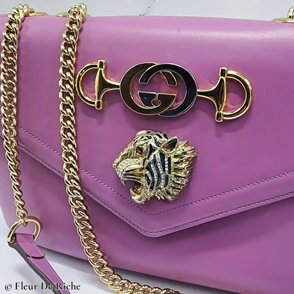 Gucci Rajah Medium Leather Shoulder Bag in Lilac - Picture 5 of 12